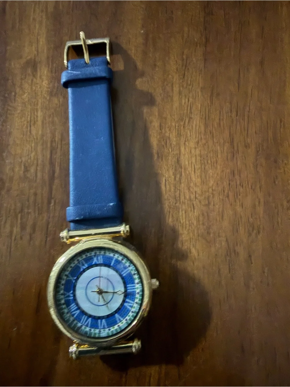 Vintage Met Museum of Art Watch  Blue Leather Strap Watch with Gold-Tone Case